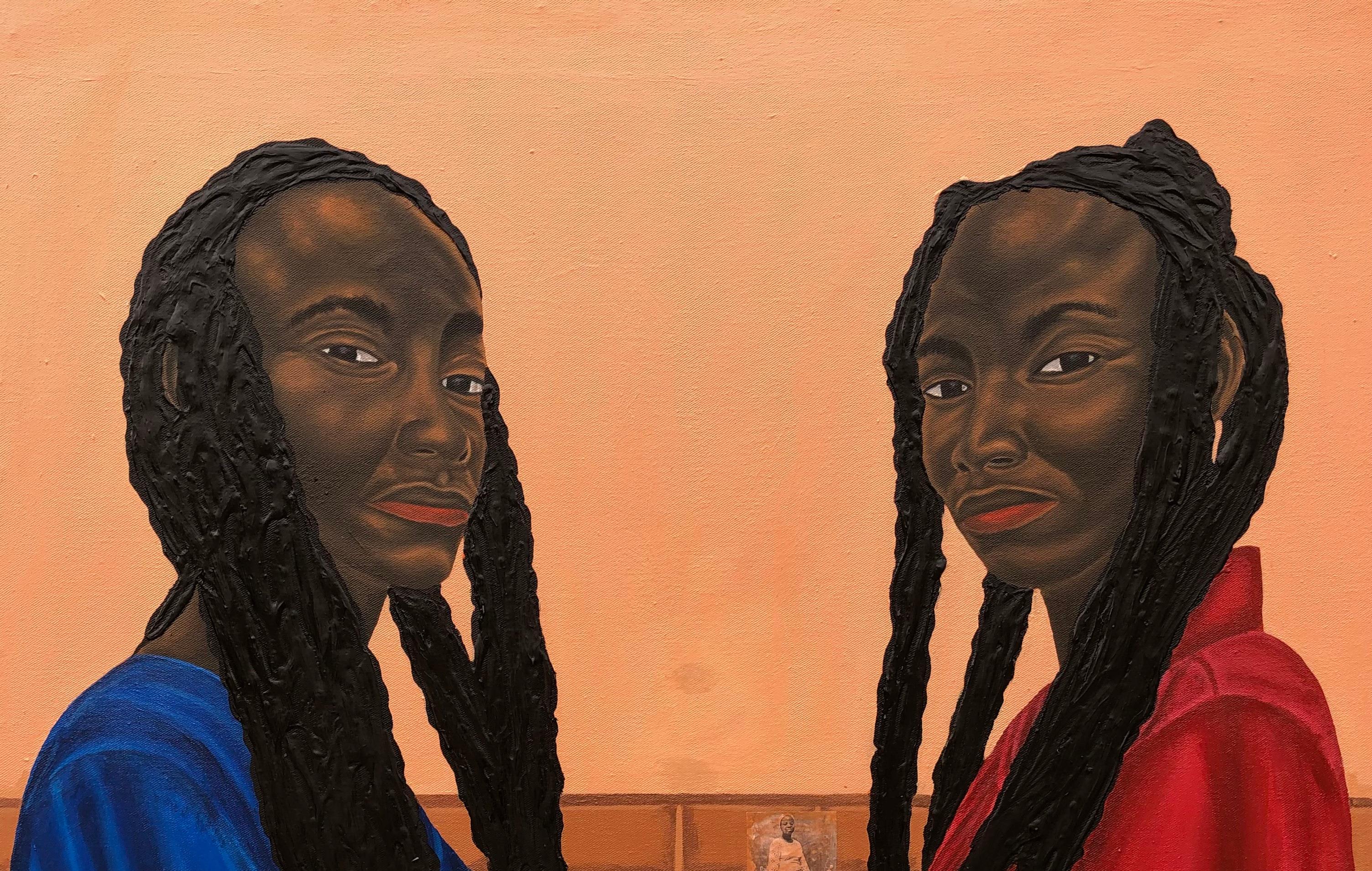Together As It Blooms Again -21° Secolo, Contemporaneo, Figurativa femminile floreale - Mixed Media Art Moderno di Samson Olatubosun