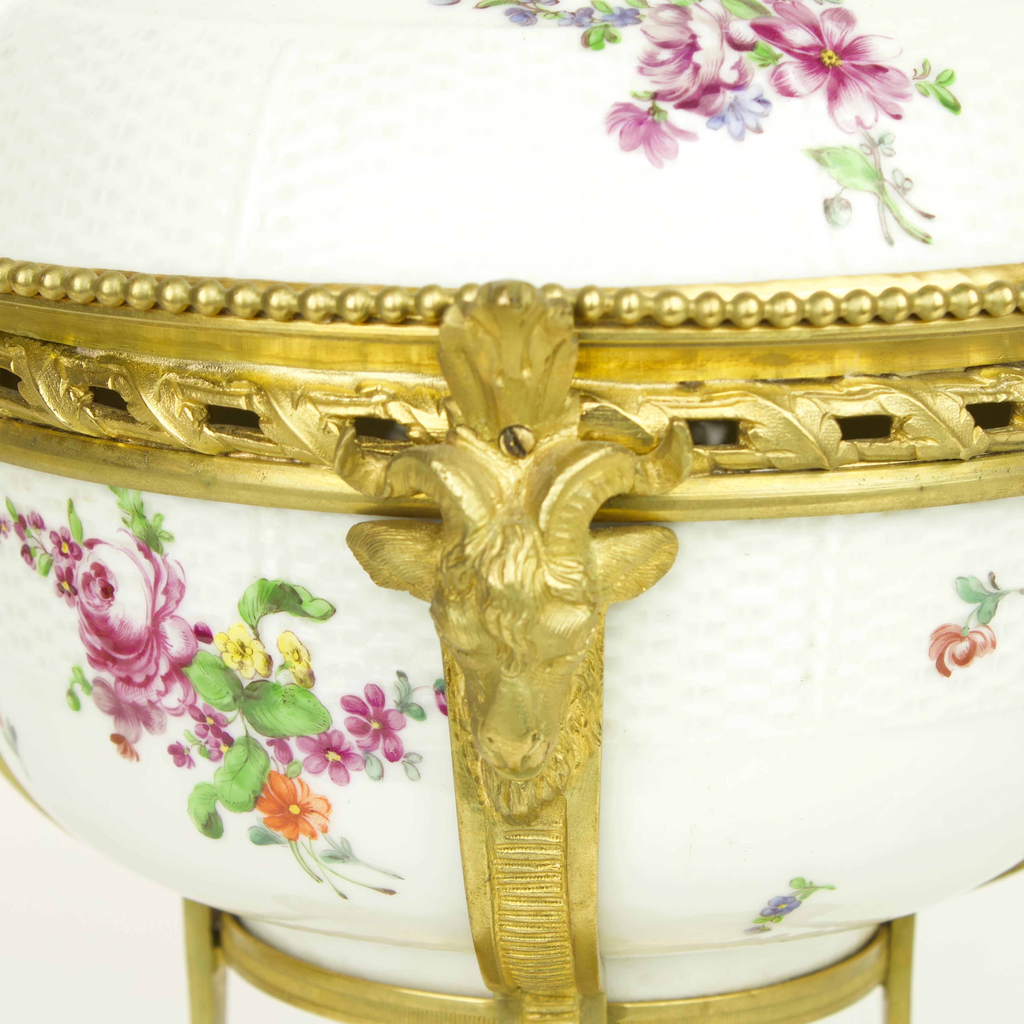 Samson Paris 19th Century Meissen Inspired Porcelain Bronze Mount Bowl and Cover For Sale 1