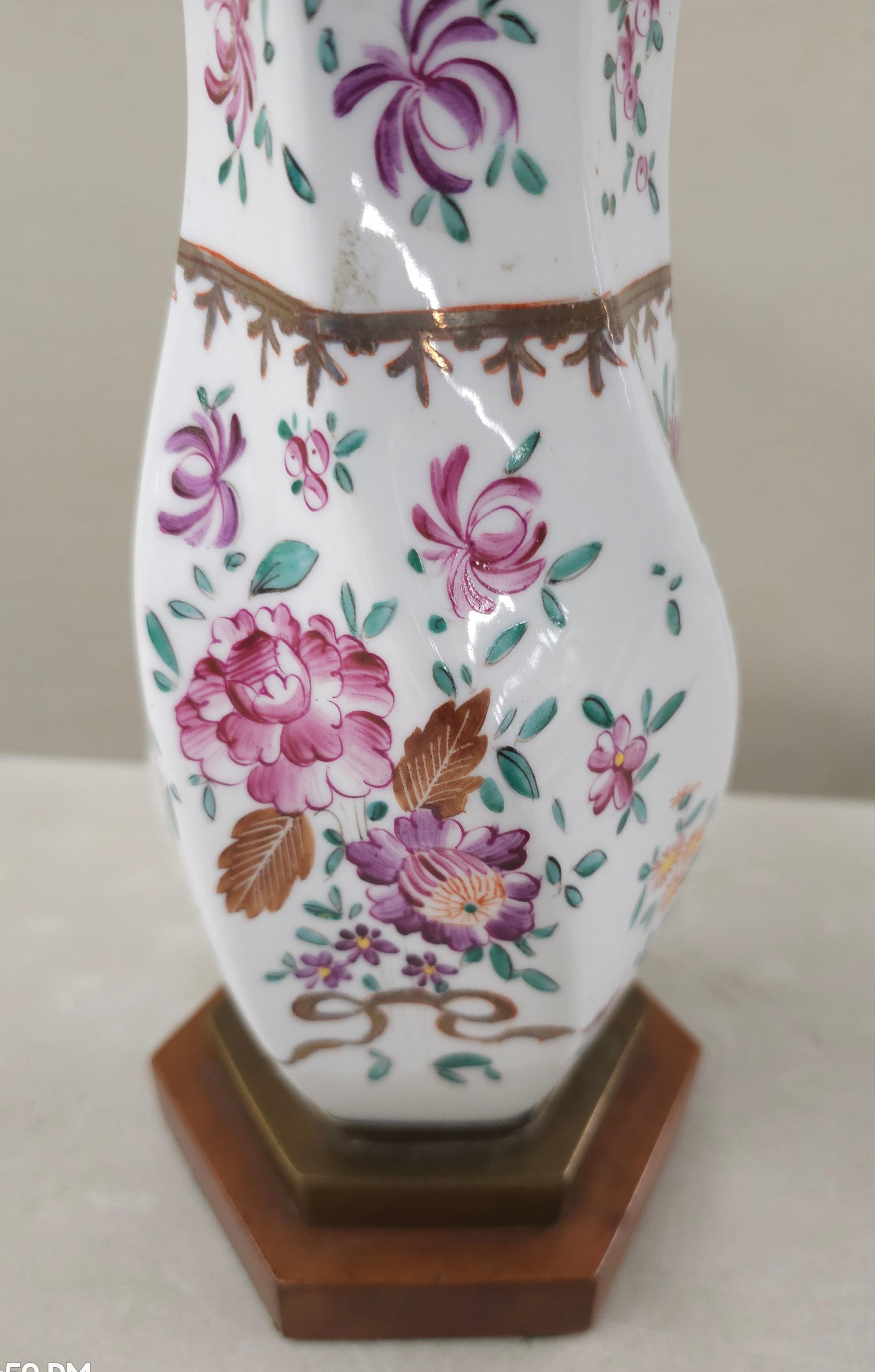 Painted Samson Porcelain Famile Rose Style Covered Vase Mounted as Lamp For Sale