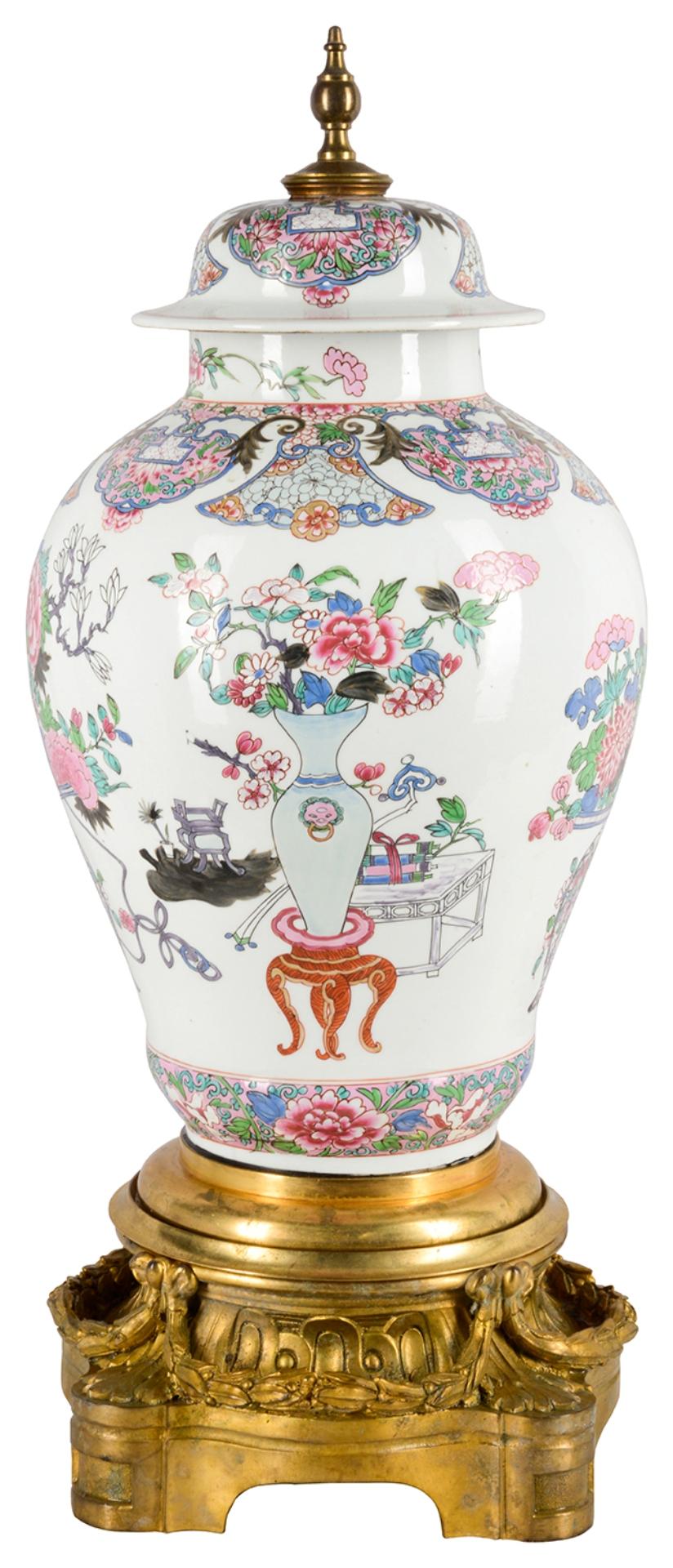 Chinese Export Samson Porcelain Famille Rose Style Lidded Vase For Sale