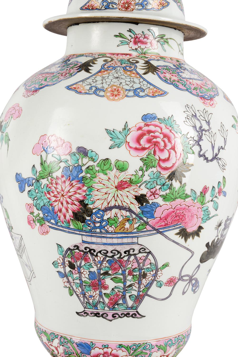 Hand-Painted Samson Porcelain Famille Rose Style Lidded Vase For Sale