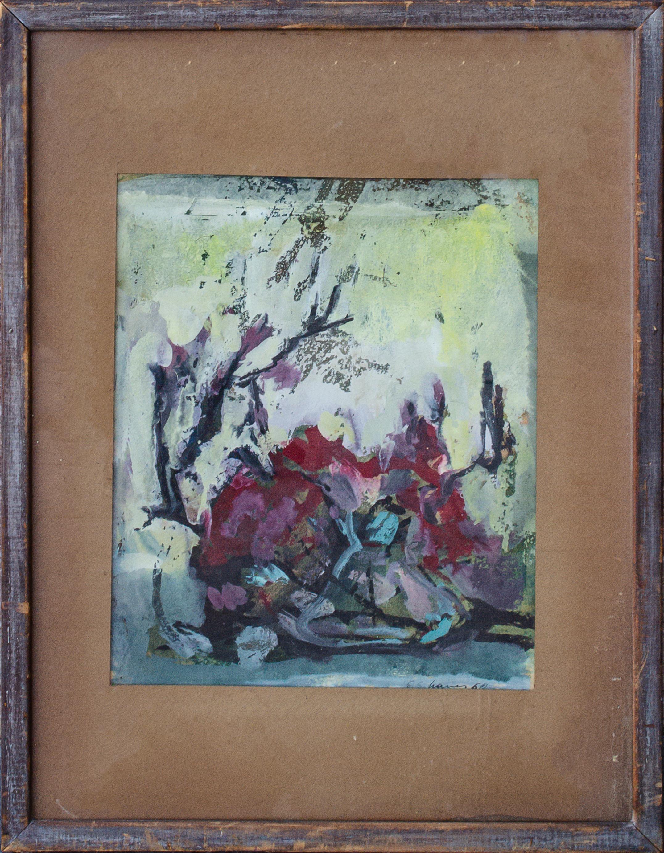 Samson Schames (German-American, 1898-1967)
Untitled, 1960
Mixed media on paper
Sight: 16 1/2 x 14 in.
Framed: 27 1/2 z 22 1/2 x 1/2 in.
Signed and dated lower right

Samson Schames grew up in an Orthodox Jewish family in Frankfurt. He had a