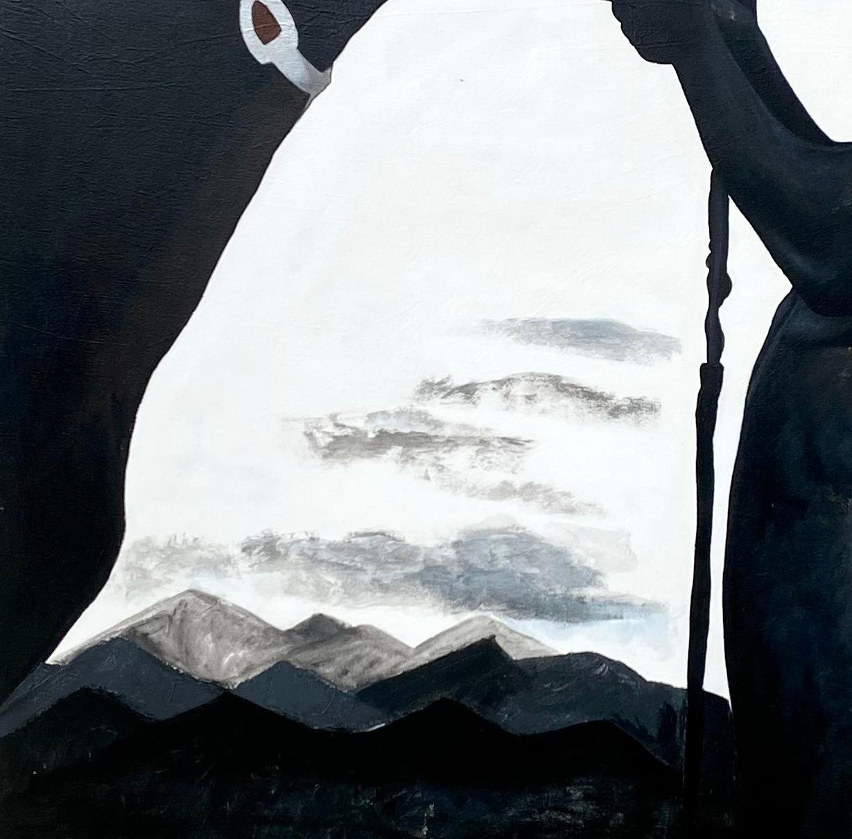Relentless - 21st Century, Contemporary, Figurative Portrait, Horse, Cowboy, Man - Gray Figurative Painting by Samson Toba