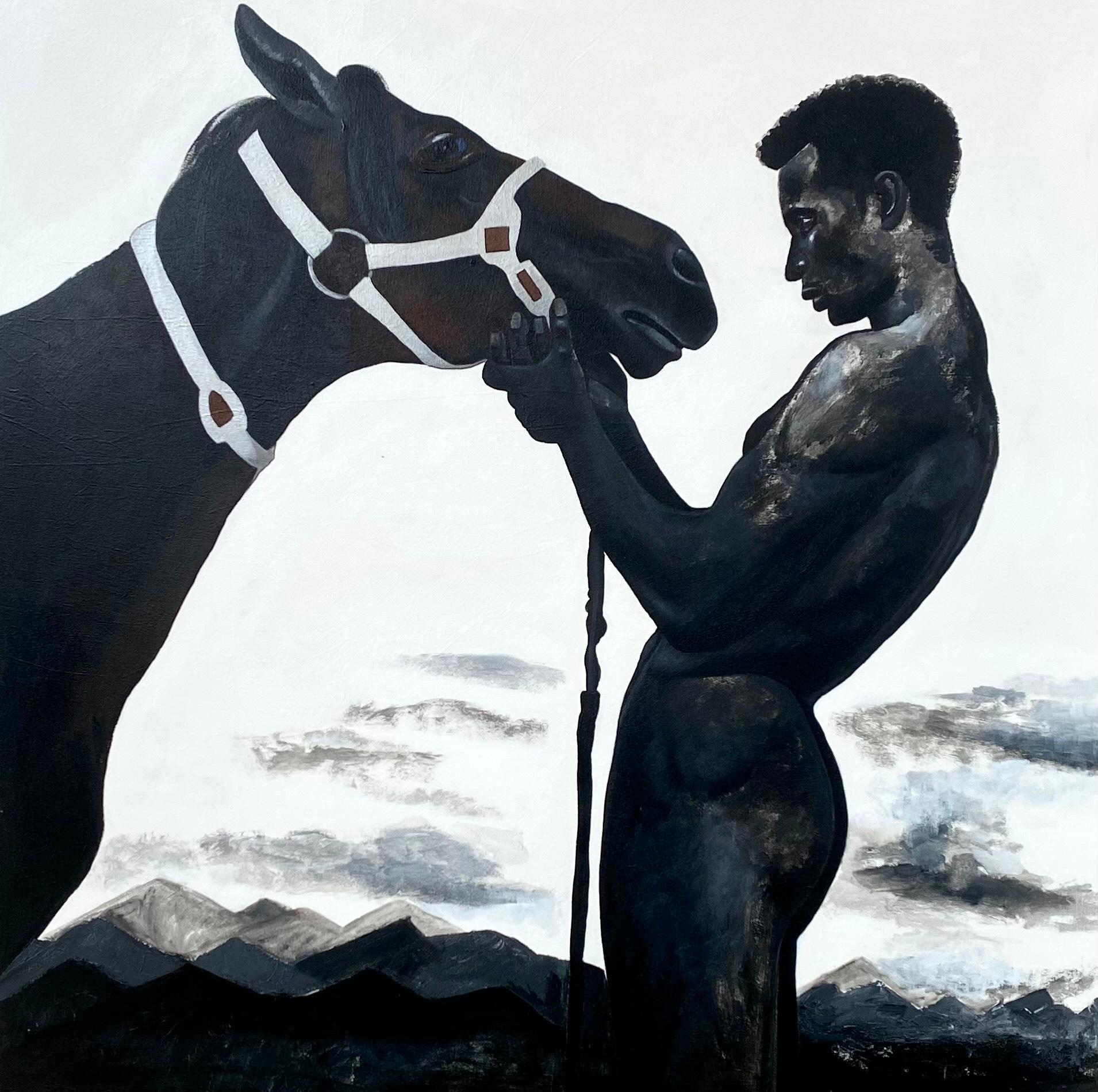 Samson Toba Figurative Painting - Relentless - 21st Century, Contemporary, Figurative Portrait, Horse, Cowboy, Man