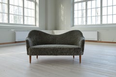 Samspel Sofa by Carl Malmsten, Reupholstered Sheepskin, Sweden, 1956