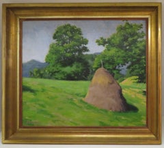 SAMU BORTSOK (1881-1931) Large HUNGARIAN impressionist OIL PAINTING of Haystack
