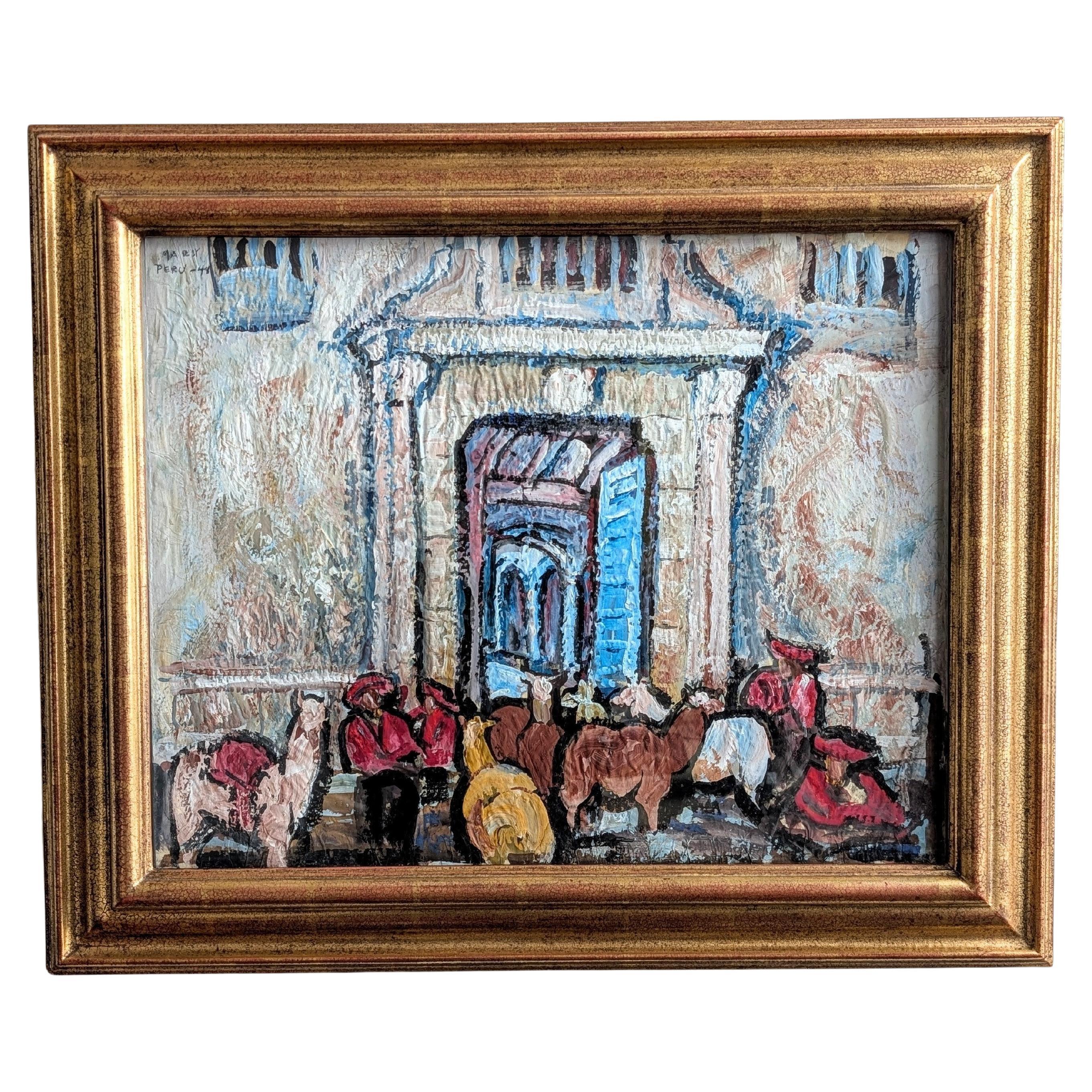 SAMUEL A. Marx ( 1885-1964) Gemälde Öl auf Papier, Peru 1948