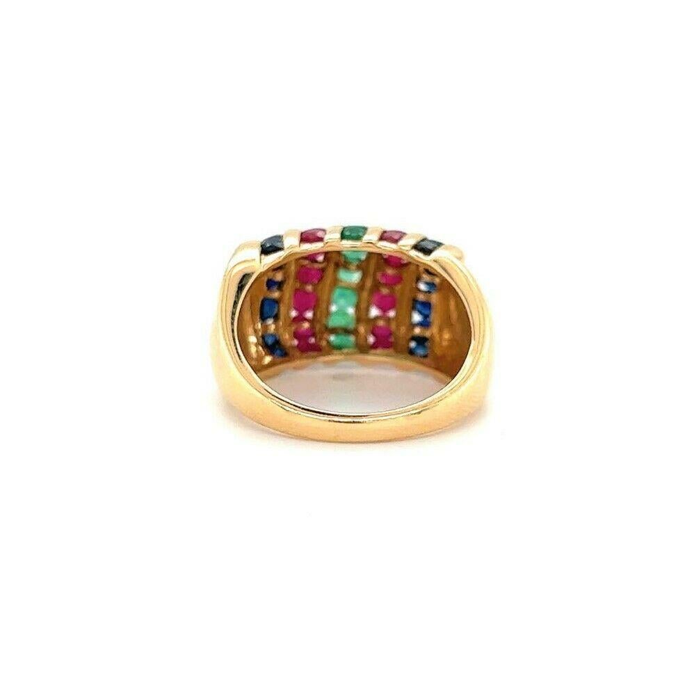 Samuel Aaron Ring aus 14 Karat Gelbgold mit natürlichem Rubin, Saphir und Smaragd 1