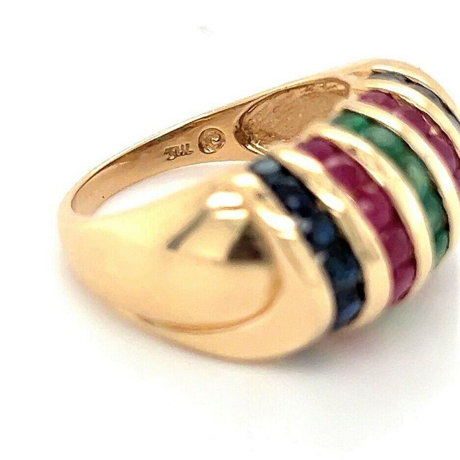 Samuel Aaron Ring aus 14 Karat Gelbgold mit natürlichem Rubin, Saphir und Smaragd 3