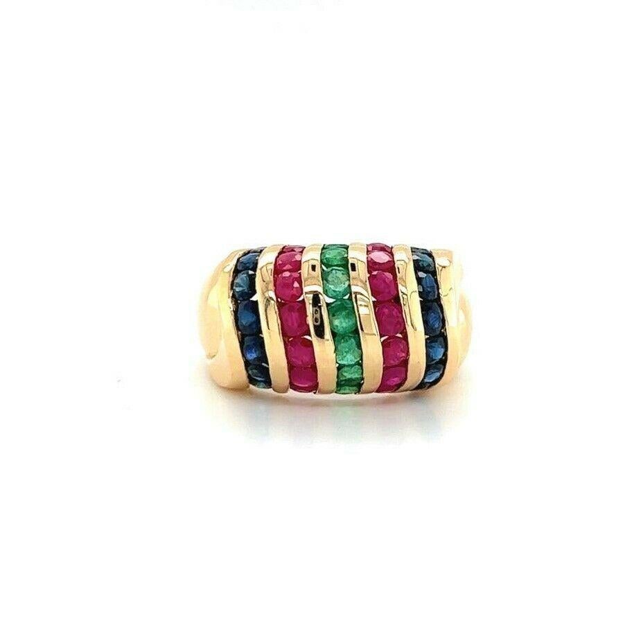 Samuel Aaron Ring aus 14 Karat Gelbgold mit natürlichem Rubin, Saphir und Smaragd 5