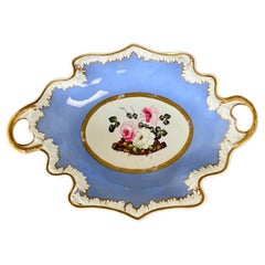 Samuel Alcock 2-Handled Dish, Periwinkle Blue, Lilac, with Flowers, ca 1823