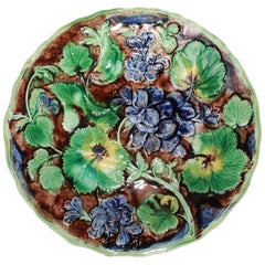 Antique Samuel Alcock & Co. Majolica Purple Geraniums Plate, English, circa 1860