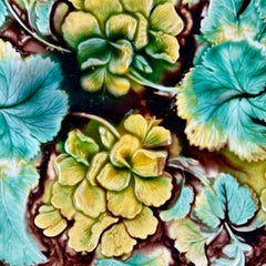 Samuel Alcock & Co Palissy Majolica Geranium Floral Shallow Bowl, circa 1850