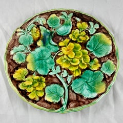 Samuel Alcock & Co Palissy Majolica Yellow Geranium Floral Plate, circa 1850
