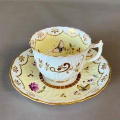 Samuel Alcock Coffee Cup, Pale Yellow, Flowers and Butterflies, ca 1834