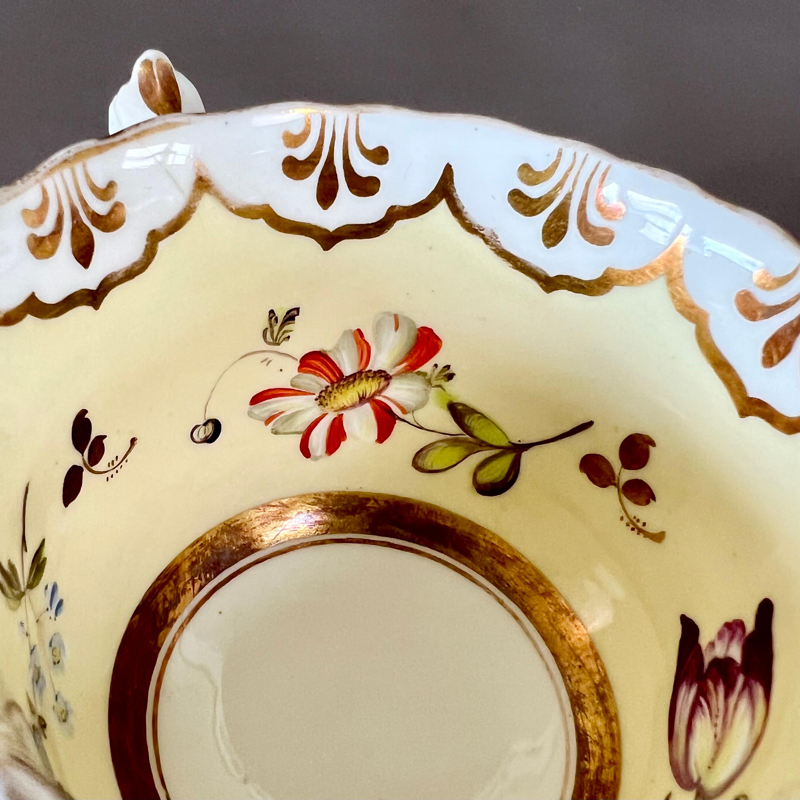Porcelain Samuel Alcock Coffee Cup, Pale Yellow, Flowers and Butterflies, ca 1834