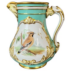 Vintage Samuel Alcock Cream Jug, Pitcher, Eau de Nil with Jay and Landscape, 1854