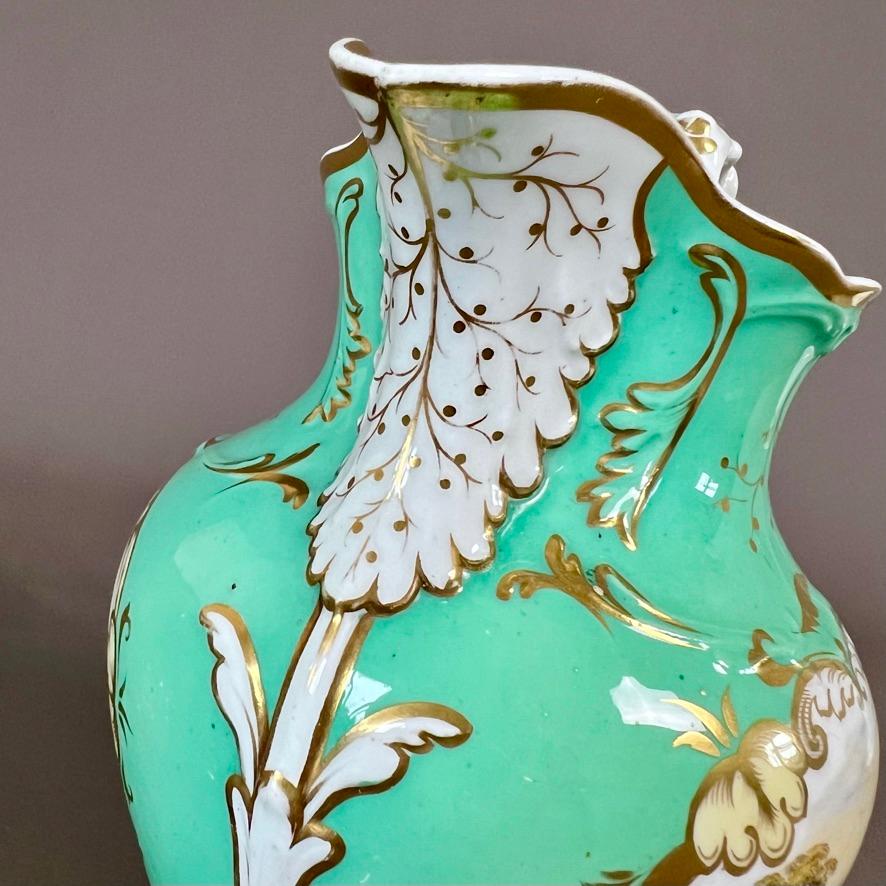 Samuel Alcock Cream Jug Pitcher, Pale Green with Flowers and Landscape, ca 1840 For Sale 5