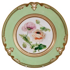 Assiette à dessert Samuel Alcock, bord percé, vert pâle, nommée Ranunculus, vers 1855