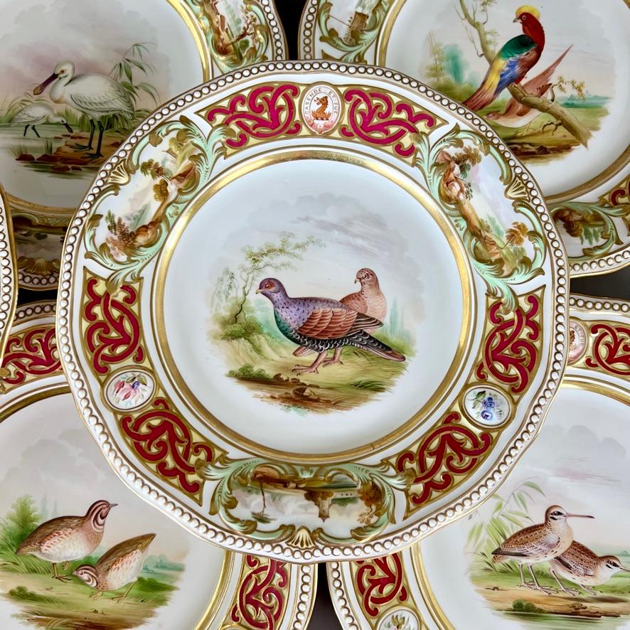 Milieu du XIXe siècle Service à dessert Samuel Alcock, bordure Alma crêtée avec oiseaux, 1855 en vente