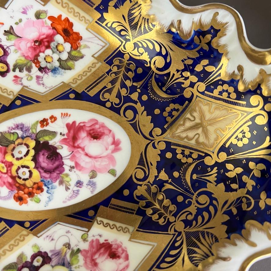 Servicio de postre Samuel Alcock para 12, azul cobalto, dorado y flores ca 1822 en venta 6