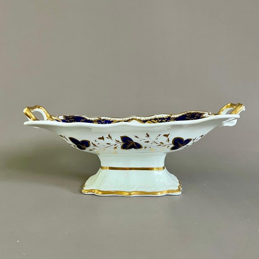 Porcelain Samuel Alcock Dessert Service for 12, Cobalt Blue, Gilt and Flowers ca 1822 For Sale