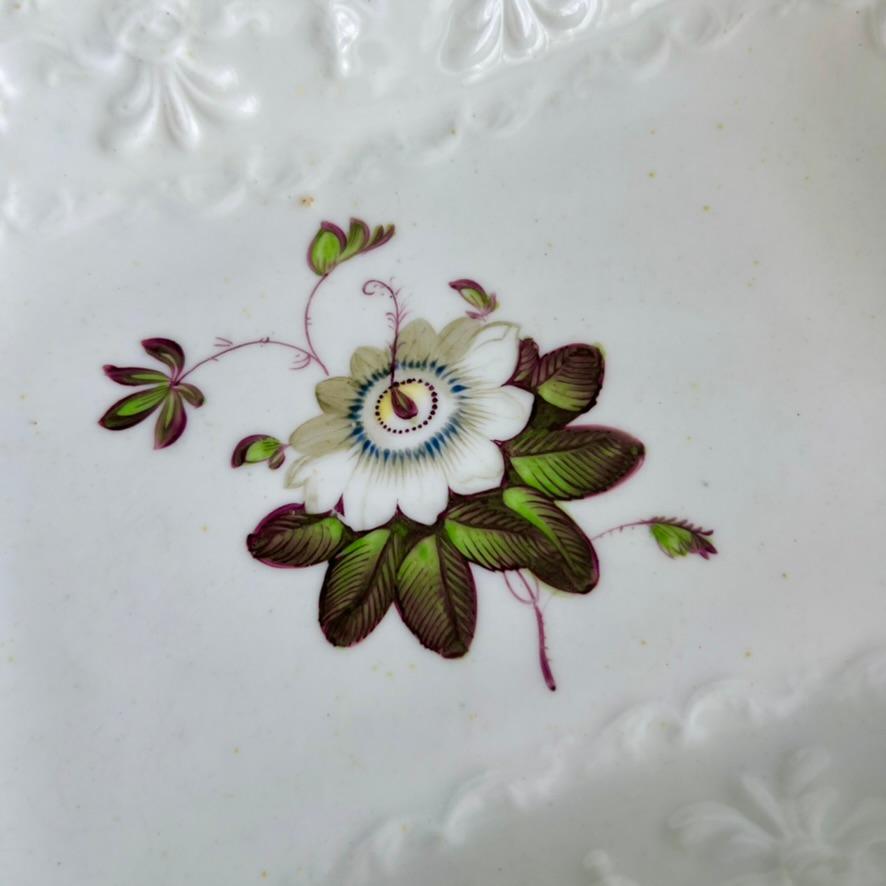English Samuel Alcock Footed Comport, Embossed, White with Passion Flower, ca 1824 For Sale