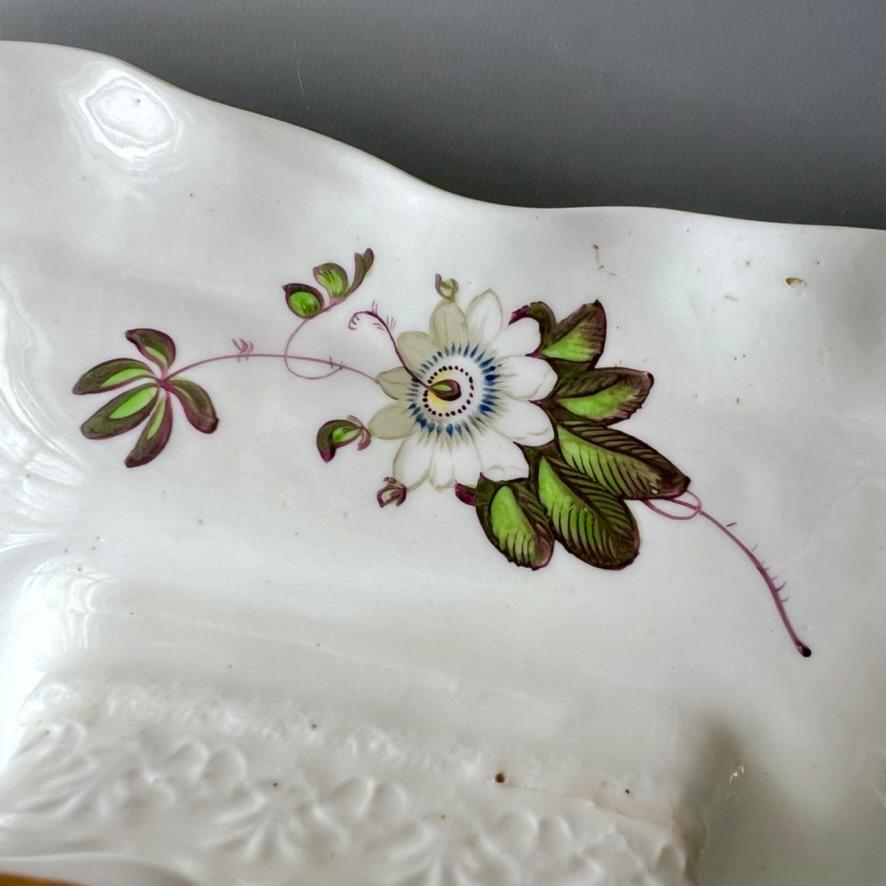 Porcelain Samuel Alcock Footed Comport, Embossed, White with Passion Flower, ca 1824 For Sale