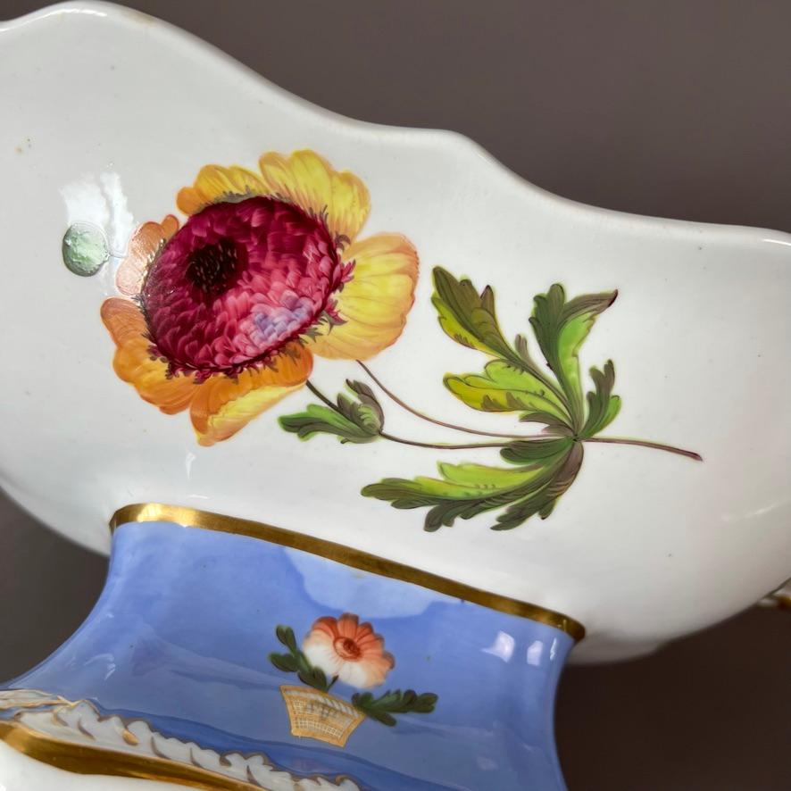 Porcelain Samuel Alcock Footed Comport, Melted Snow, Periwinkle Lilac, Flowers, ca 1822 For Sale