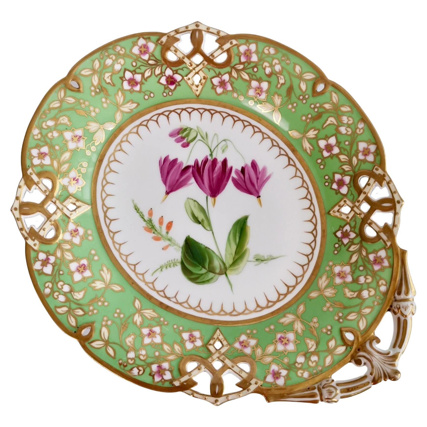 Samuel Alcock Low Comport, Green with Flowers, Pierced Persian Revival ca 1855