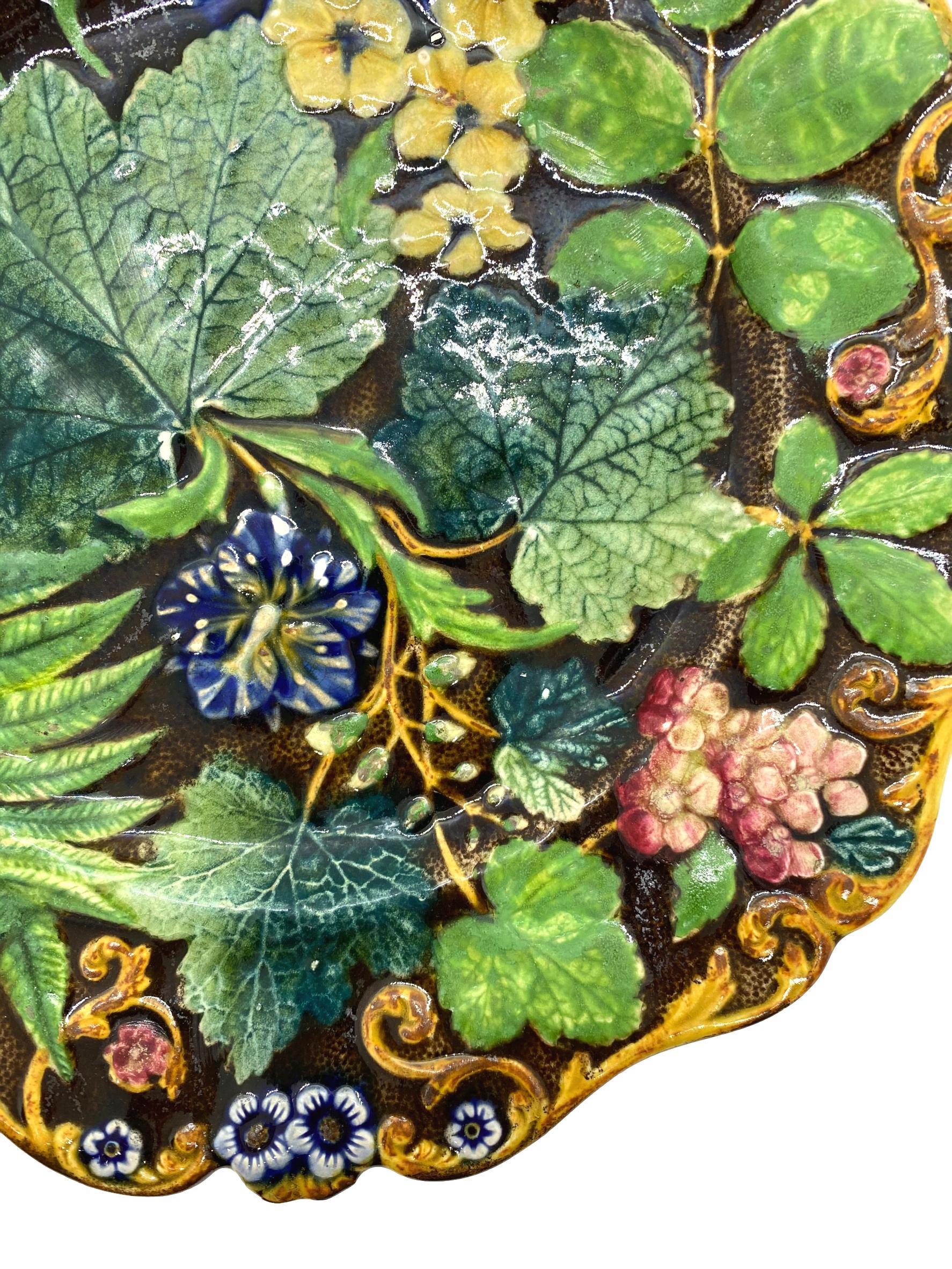 Molded Samuel Alcock Majolica Botanical Plate, English, circa 1875