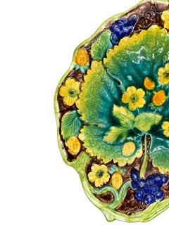 Samuel Alcock Majolica Grape and Strawberry Tray, English, ca. 1875