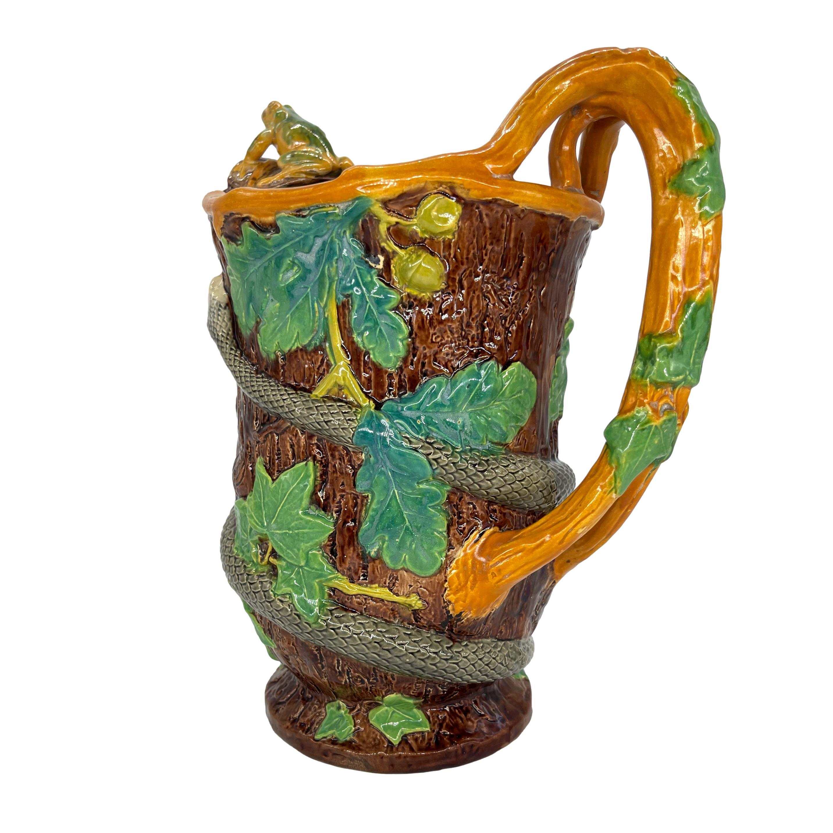 Samuel Alcock Majolica Large Ewer with Snake and Frog on Lip, English, ca. 1855 For Sale 4