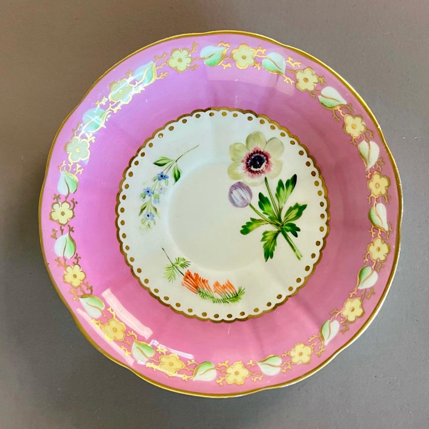 Samuel Alcock Matched Solitaire Porcelain Tea Set, Pink with Flowers, ca 1836 For Sale 2