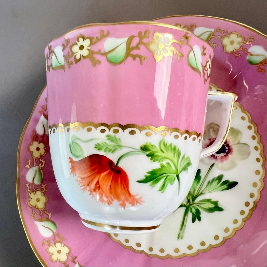 Samuel Alcock Matched Solitaire Porcelain Tea Set, Pink with Flowers, ca 1836 For Sale 3