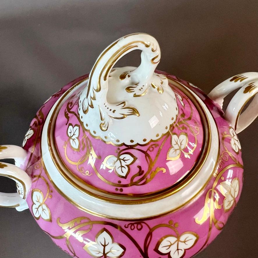 Samuel Alcock Matched Solitaire Porcelain Tea Set, Pink with Flowers, ca 1836 For Sale 4