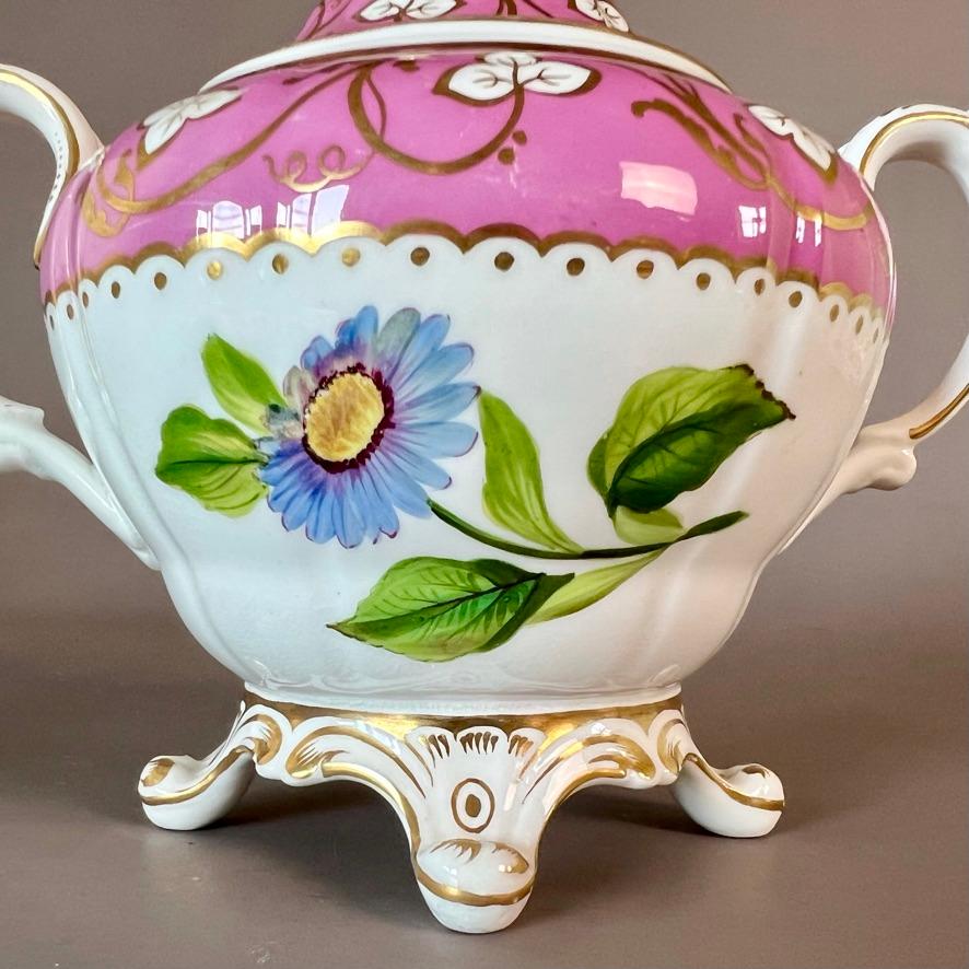 Samuel Alcock Matched Solitaire Porcelain Tea Set, Pink with Flowers, ca 1836 For Sale 5