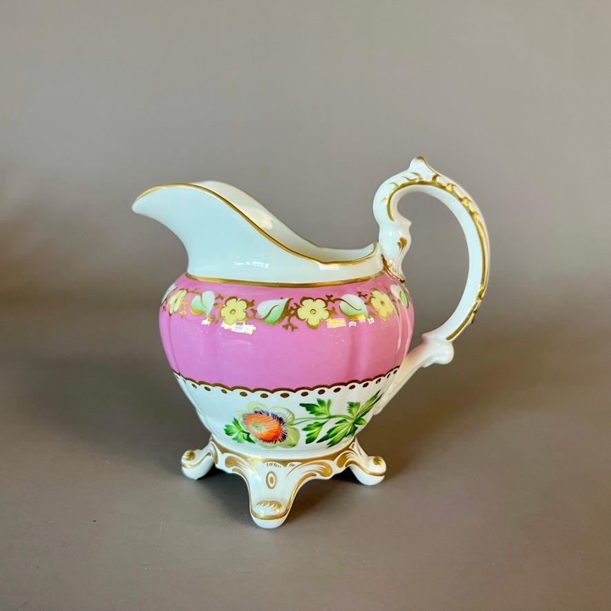 Hand-Painted Samuel Alcock Matched Solitaire Porcelain Tea Set, Pink with Flowers, ca 1836 For Sale