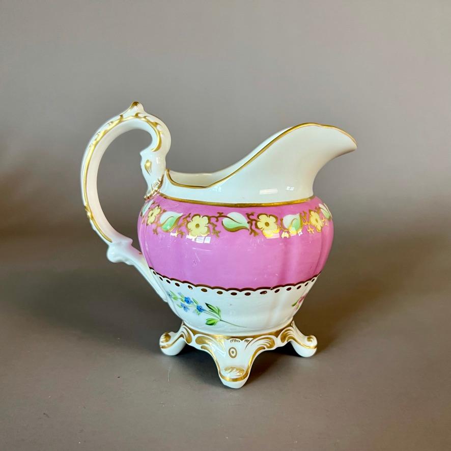 Samuel Alcock Matched Solitaire Porcelain Tea Set, Pink with Flowers, ca 1836 In Good Condition For Sale In London, GB