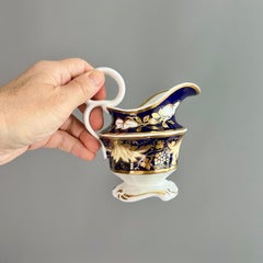 Samuel Alcock Milk Jug Creamer, Cobalt Blue, Gilt Vines, "Writhen" Shape, ca1826