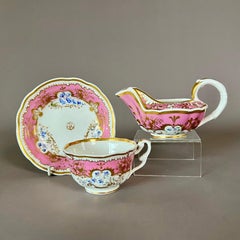 Samuel Alcock Milk Jug Creamer, Melted Snow, Pink with Blue Flowers, ca 1825