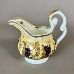 Samuel Alcock Milk Jug, Pale Yellow, Gilt and Flowers, ca 1824