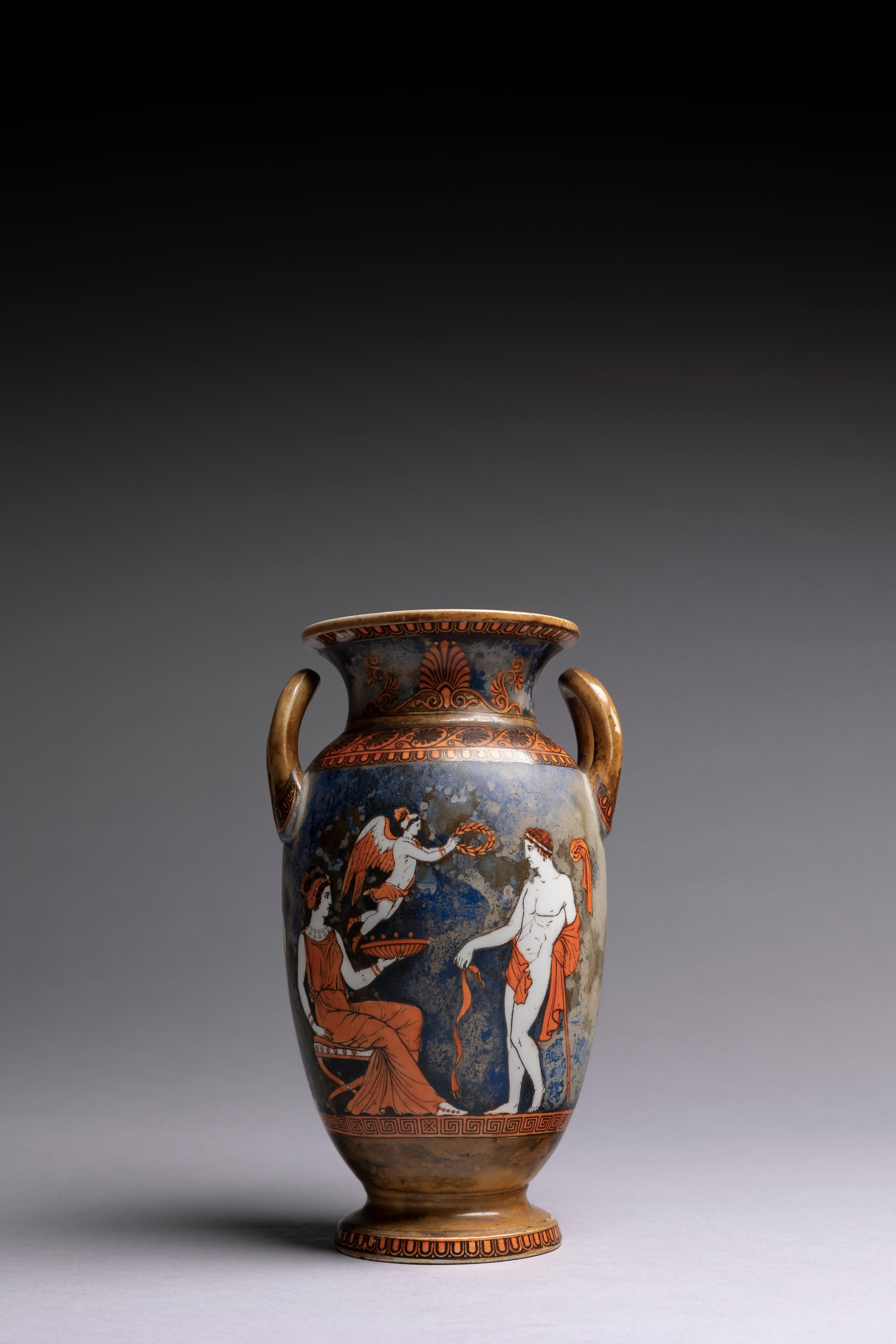 A unique Neoclassical Revival vase made by Samuel Alcock & Co. around 1860.

Produced by the English pottery Samuel Alcock & Co. in the mid-19th century, this vase uniquely combines Antique and Modern styles. The form, a take on the Ancient Greek