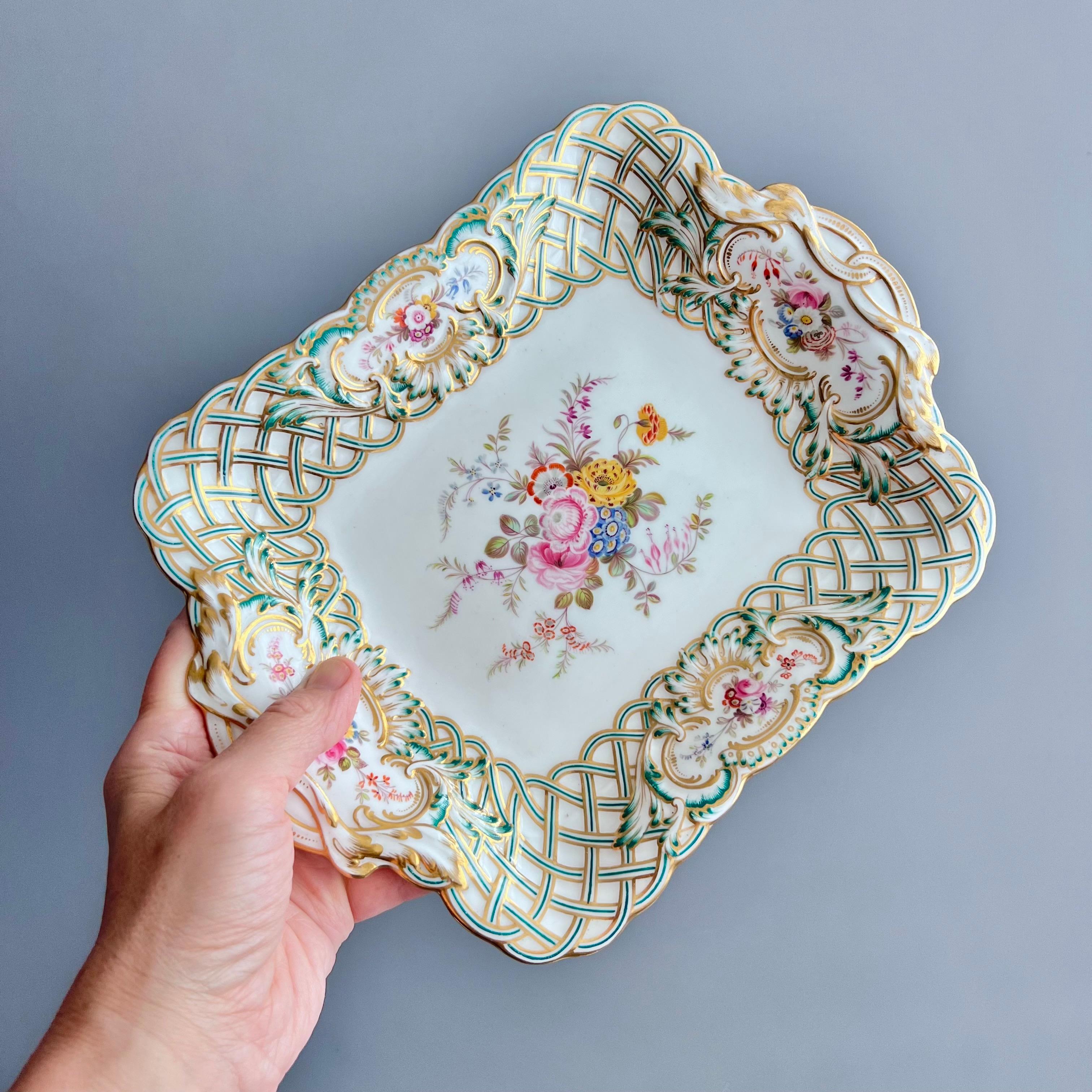 English Minton Pair of Rectangular Dishes, Newcastle Embossed, Flowers J. Bancroft, 1857 For Sale