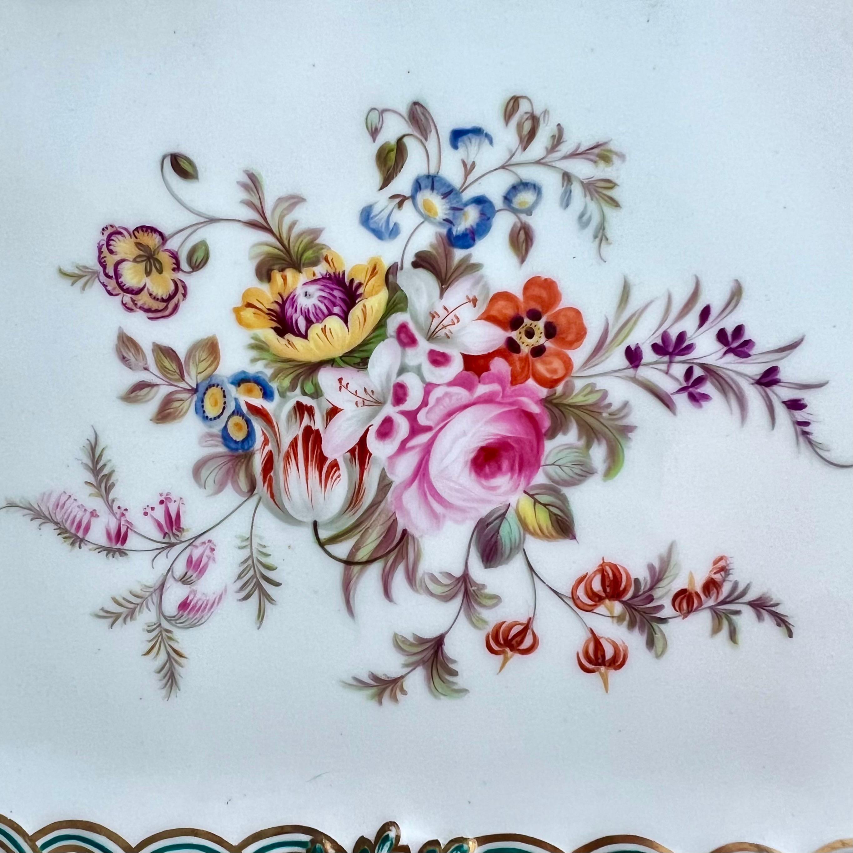 Hand-Painted Minton Pair of Rectangular Dishes, Newcastle Embossed, Flowers J. Bancroft, 1857 For Sale