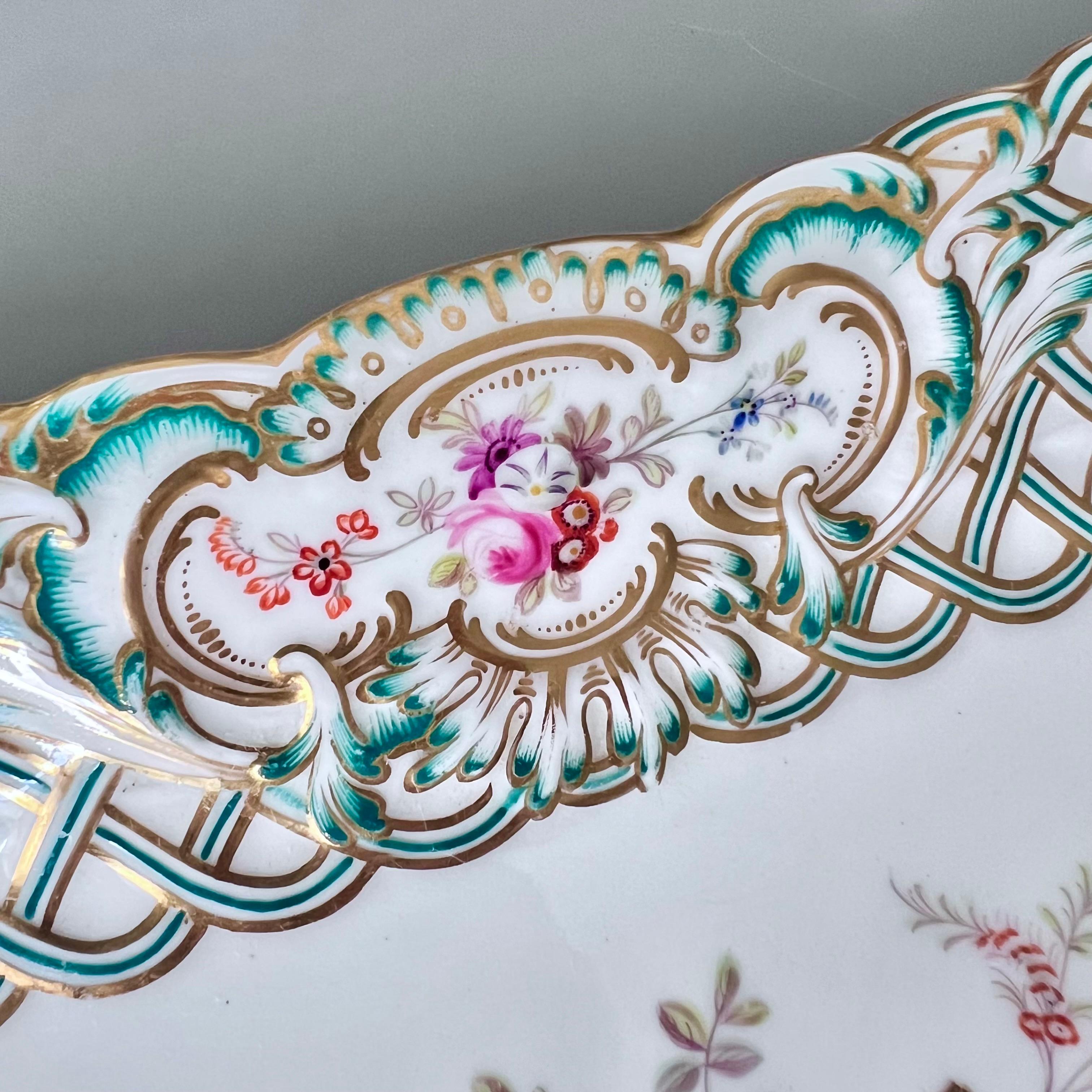 Mid-19th Century Minton Pair of Rectangular Dishes, Newcastle Embossed, Flowers J. Bancroft, 1857 For Sale