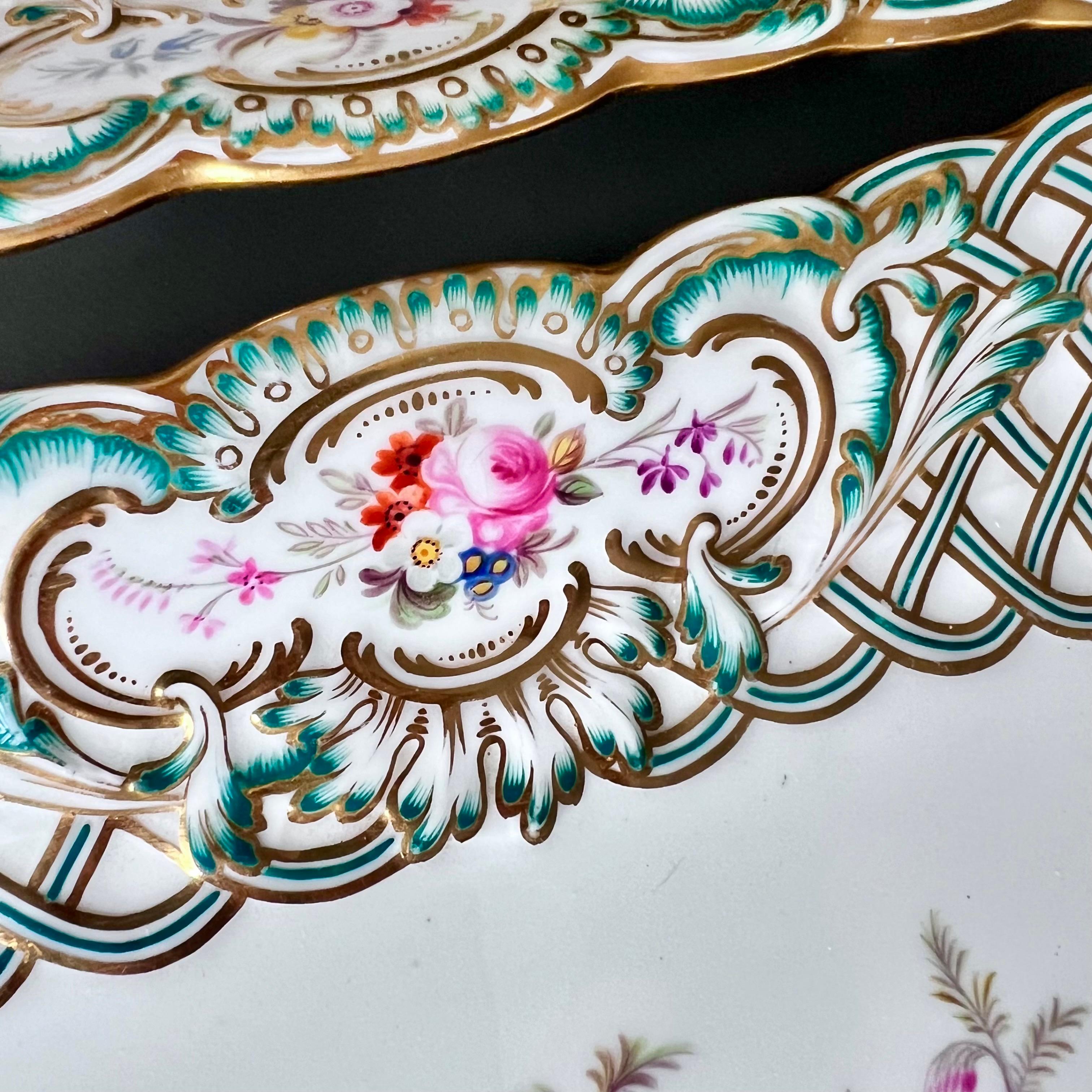 Porcelain Minton Pair of Rectangular Dishes, Newcastle Embossed, Flowers J. Bancroft, 1857 For Sale