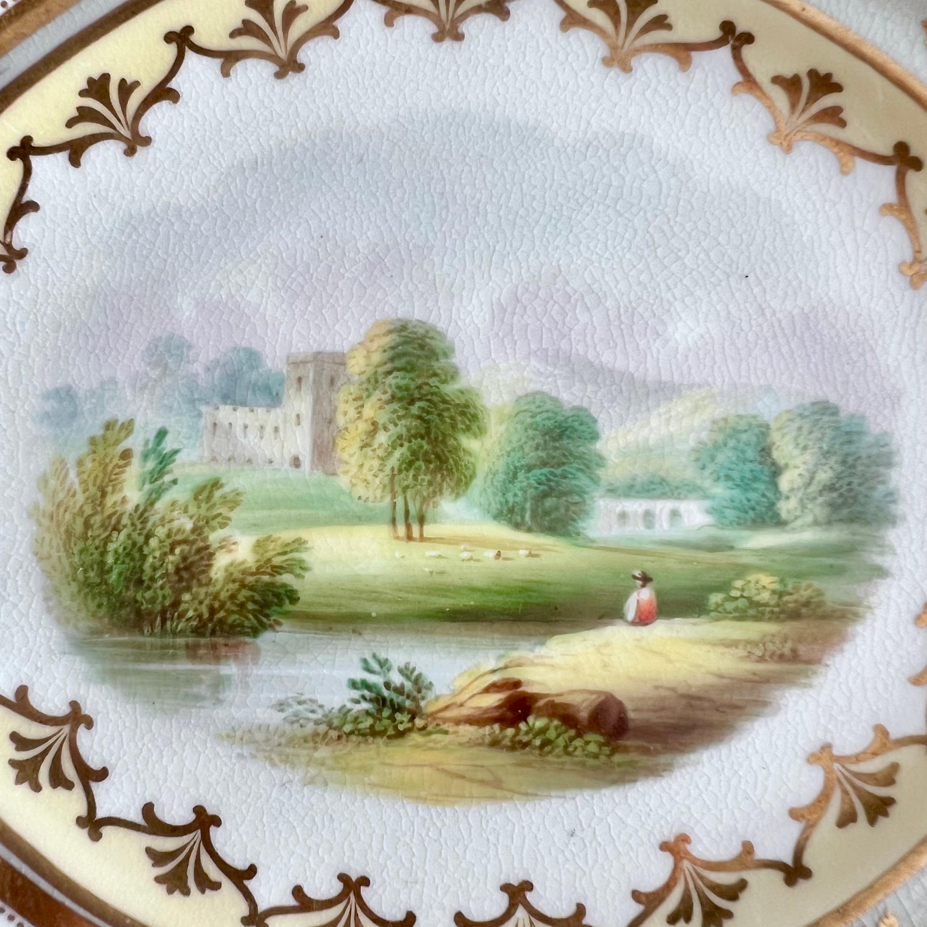Dipinto a mano Samuel Alcock Coppia di bussole basse, grigie, dorate con paesaggi e fiori, 1859 ca. in vendita