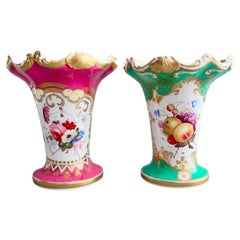 Paire de vases Samuel Alcock, marron, vert émeraude, fruits, fleurs, vers 1831