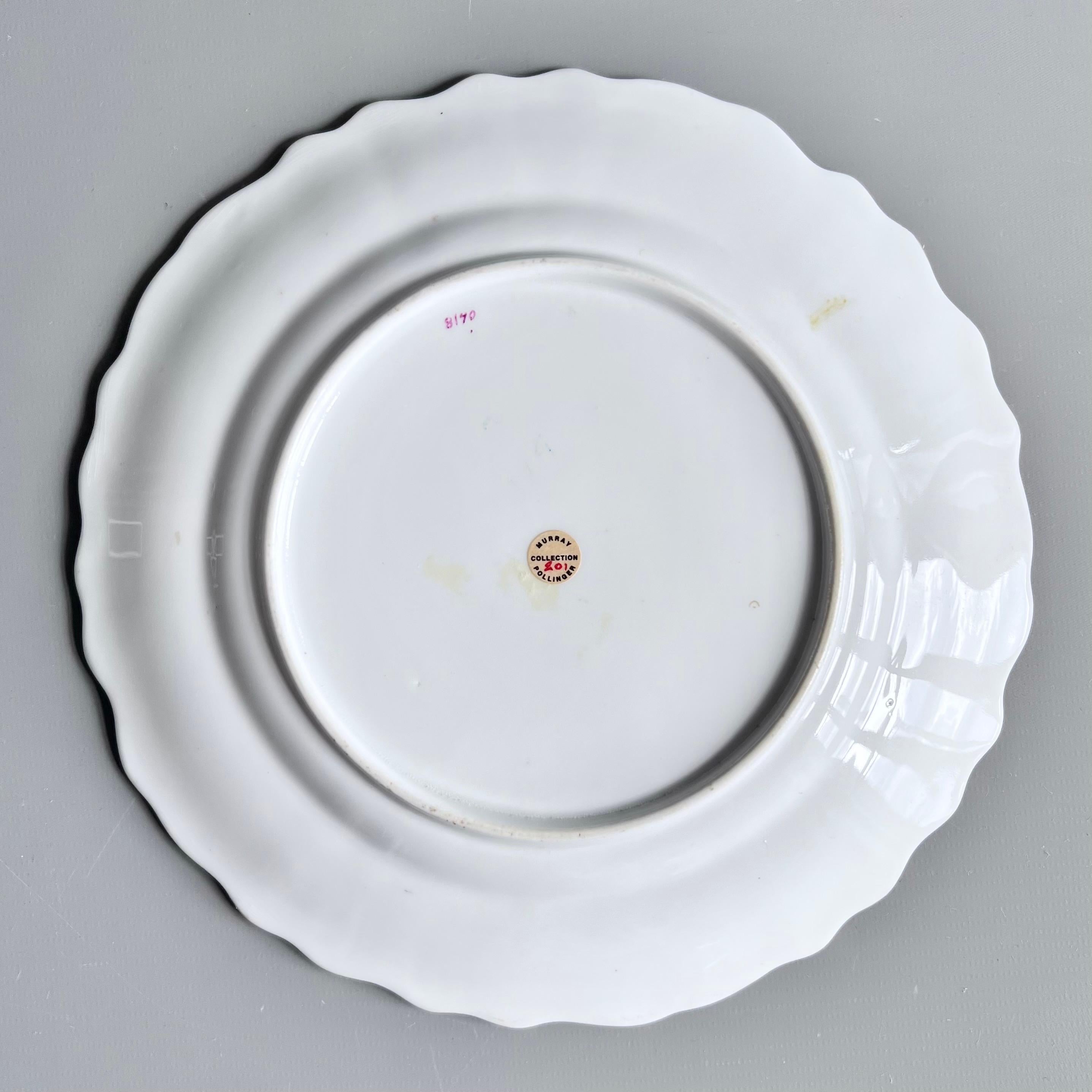 Plato Samuel Alcock, borde de acanto gris y beige, flor rosa, ca 1835 en venta 4
